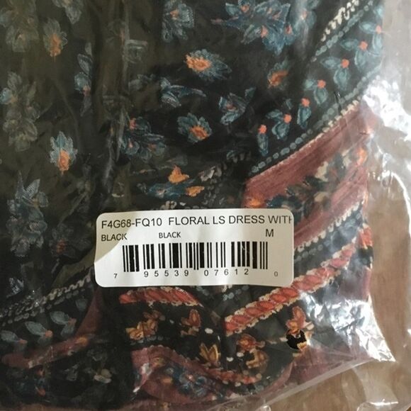 Angie Long Sleeve Tie Front Midi Dress Mixed Print Boho Style Deep V-Neck NWT M - Picture 4 of 5